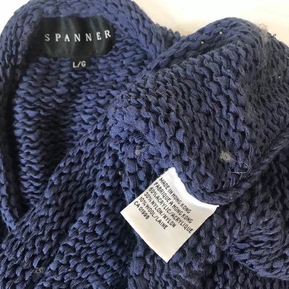 Spanner Mock Neck Sweater Open Ribbon Knit Minimalist Indigo Oversized Tunic Top - Picture 4 of 12